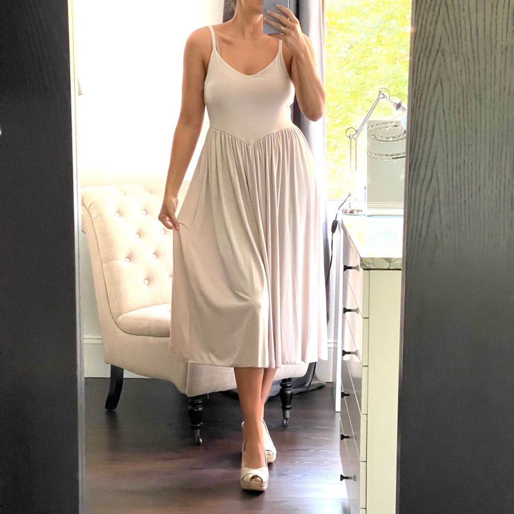 New! Elegant or Casual Women’s Cream Midi Dress with Thin Straps size L